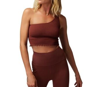 Spiritual Gangster One-Shoulder Rust Ribbed Crop Top and Leggings Set XS/S